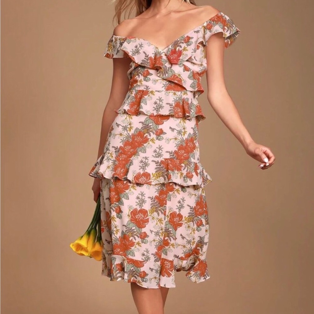 Fleur-Evermore Blush Pink Floral Ruffled Dress NWT